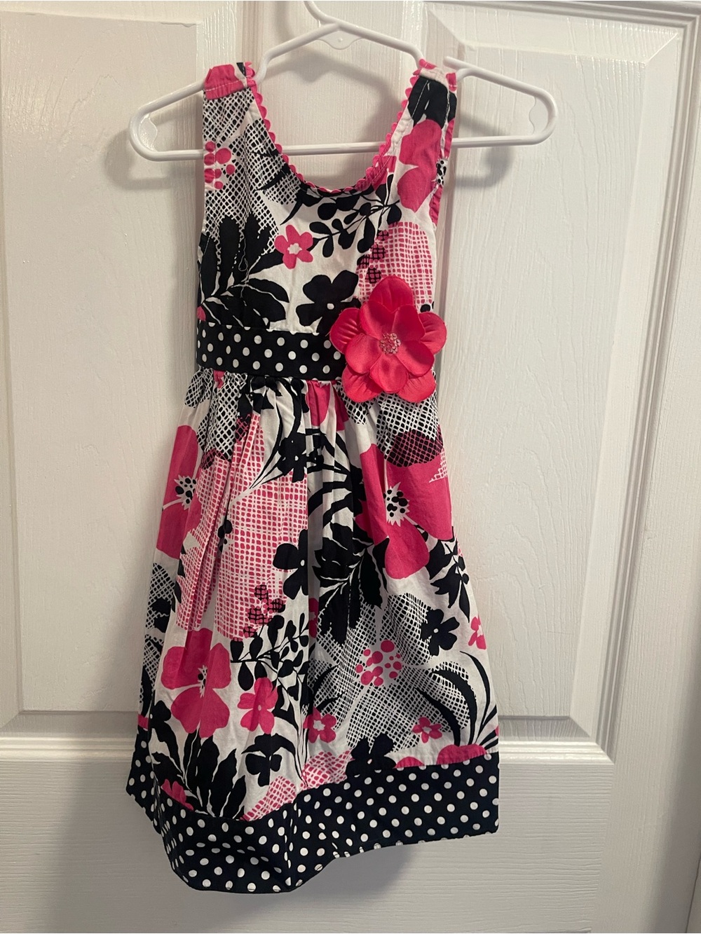 Youngland Pink, Black and White Floral Polka Dot Dress